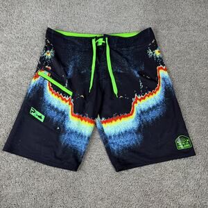 Pelagic Board Shorts Mens 36 Black Star Dust Multicolor 4 Way Stretch Tek Beach